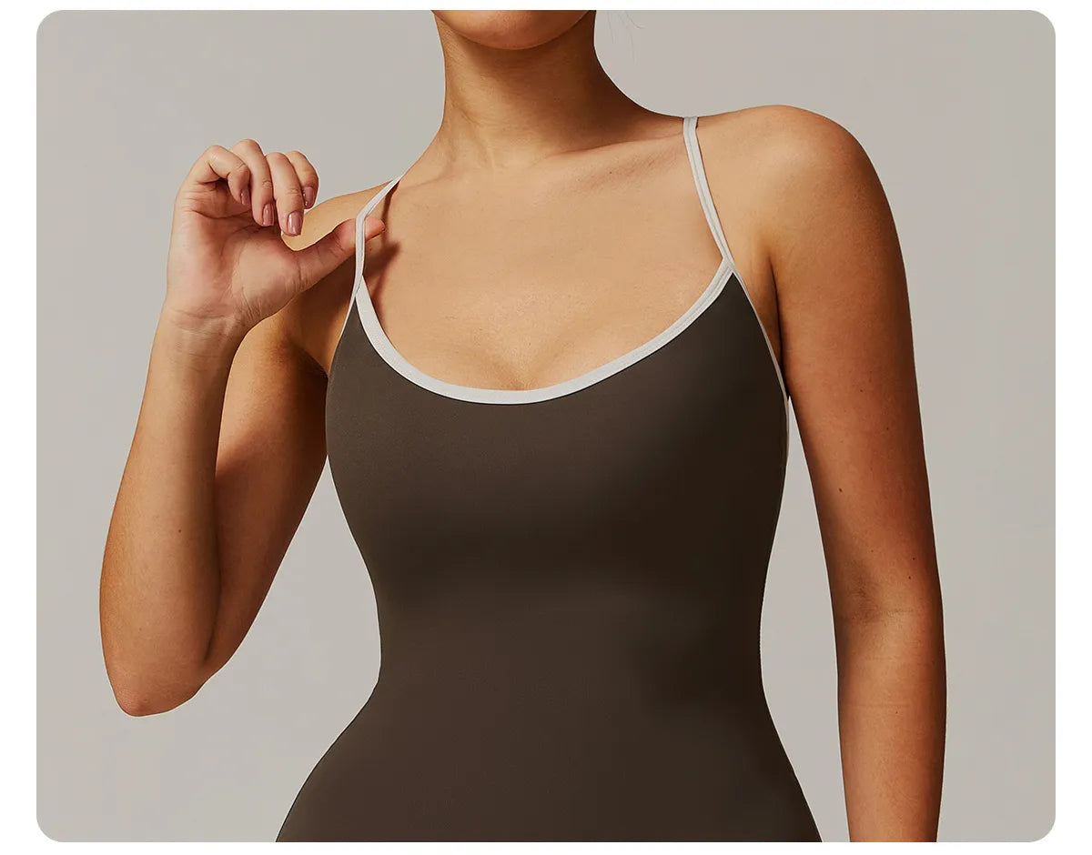 Solid Beauty-back Long Pants Jumpsuit Yoga Fitness Running Dance Slim Bodysuit Women Sports Clothing