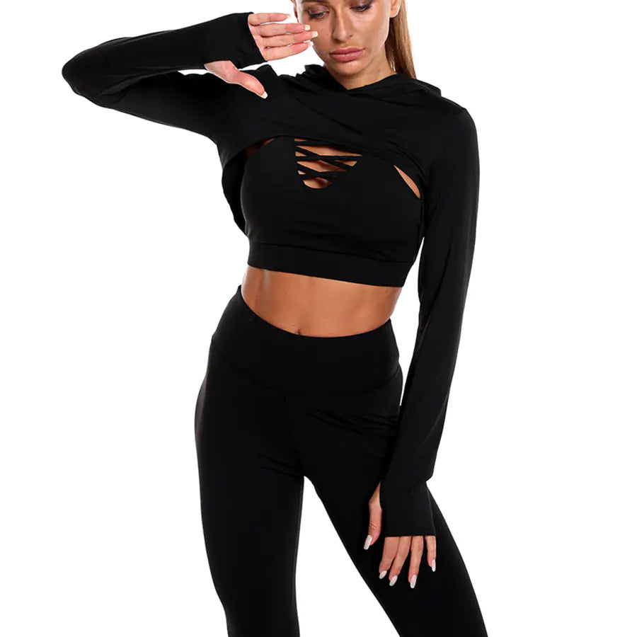 Women's Yoga Set with Cropped Hoodie and Leggings