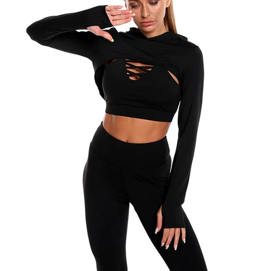 Women's Yoga Set with Cropped Hoodie and Leggings