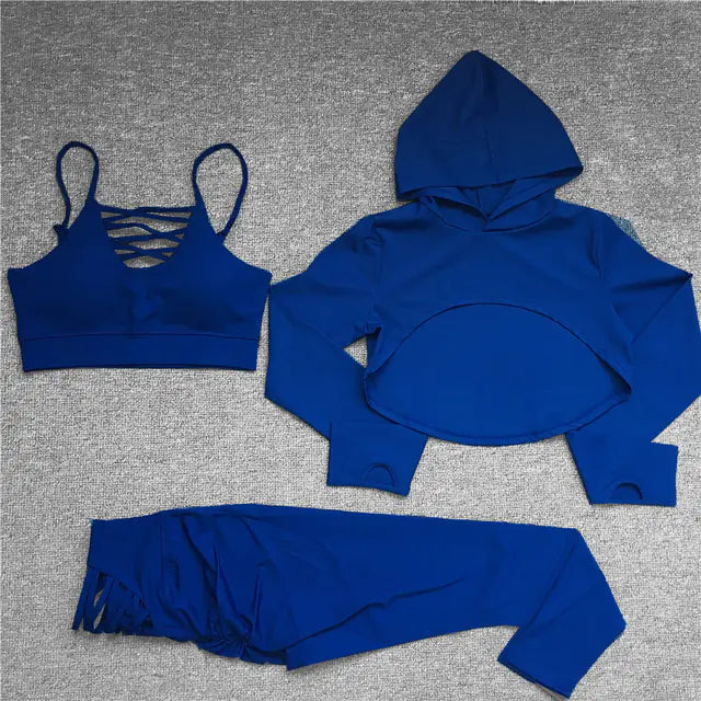 Women's Yoga Set with Cropped Hoodie and Leggings