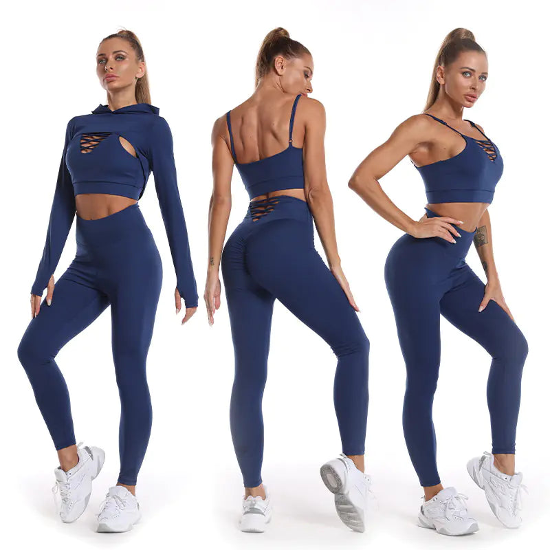 Women's Yoga Set with Cropped Hoodie and Leggings