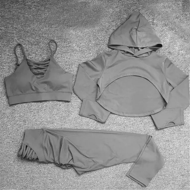 Women's Yoga Set with Cropped Hoodie and Leggings