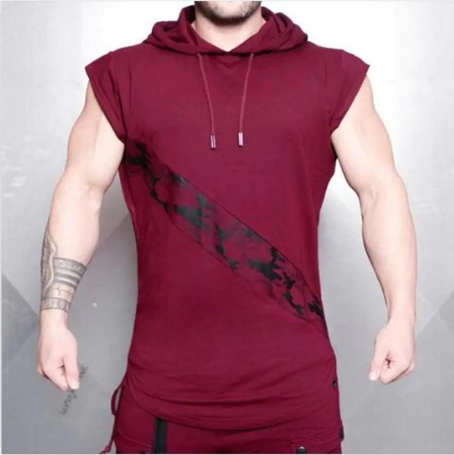 Camo Color-Blocked Short Sleeve Hoodie T-Shirt