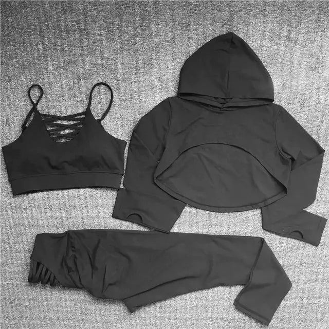 Women's Yoga Set with Cropped Hoodie and Leggings