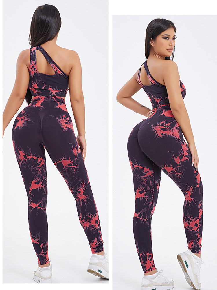 Women's One-shoulder Seamless Tie-dye Yoga Clothes Fitness Suit