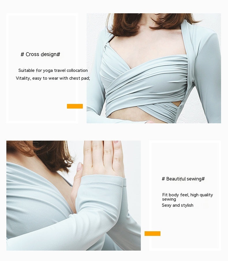 Women's Fashion One-piece Chest Pad Cross Long Sleeves Tight Yoga Clothes