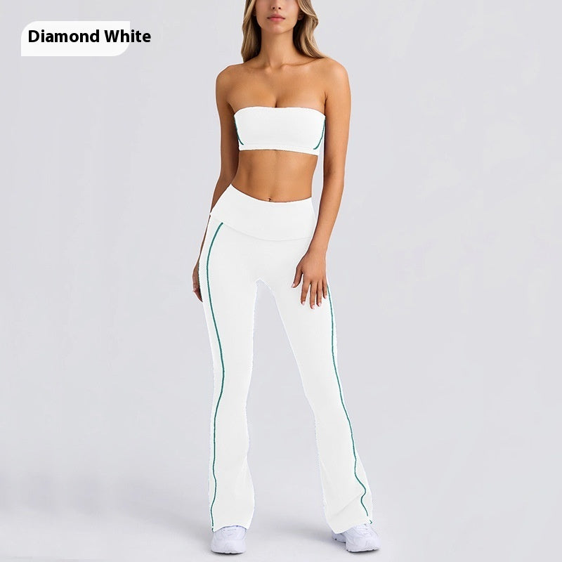 Yoga Clothes Autumn Strap Tube Top Nude Feel Bra Beauty Back Exercise Underwear Running Fitness Female Flared Pants Suit