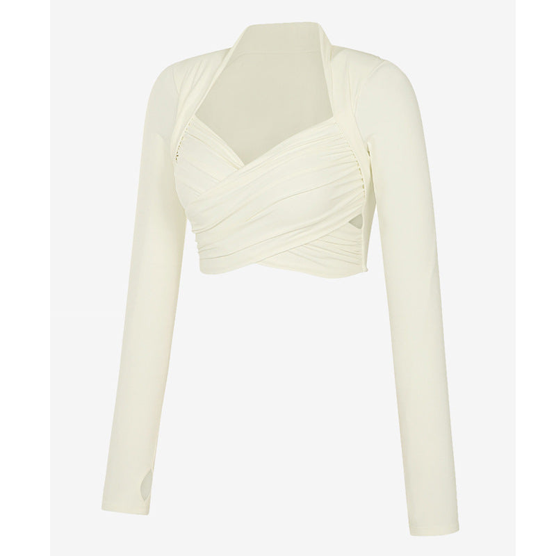 Women's Fashion One-piece Chest Pad Cross Long Sleeves Tight Yoga Clothes