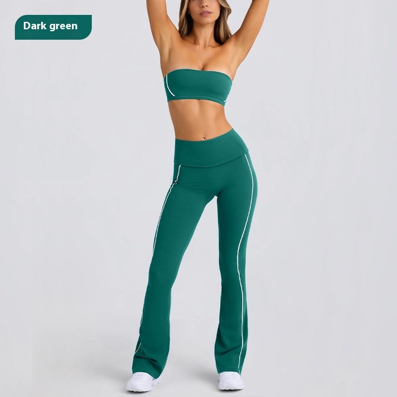 Yoga Clothes Autumn Strap Tube Top Nude Feel Bra Beauty Back Exercise Underwear Running Fitness Female Flared Pants Suit