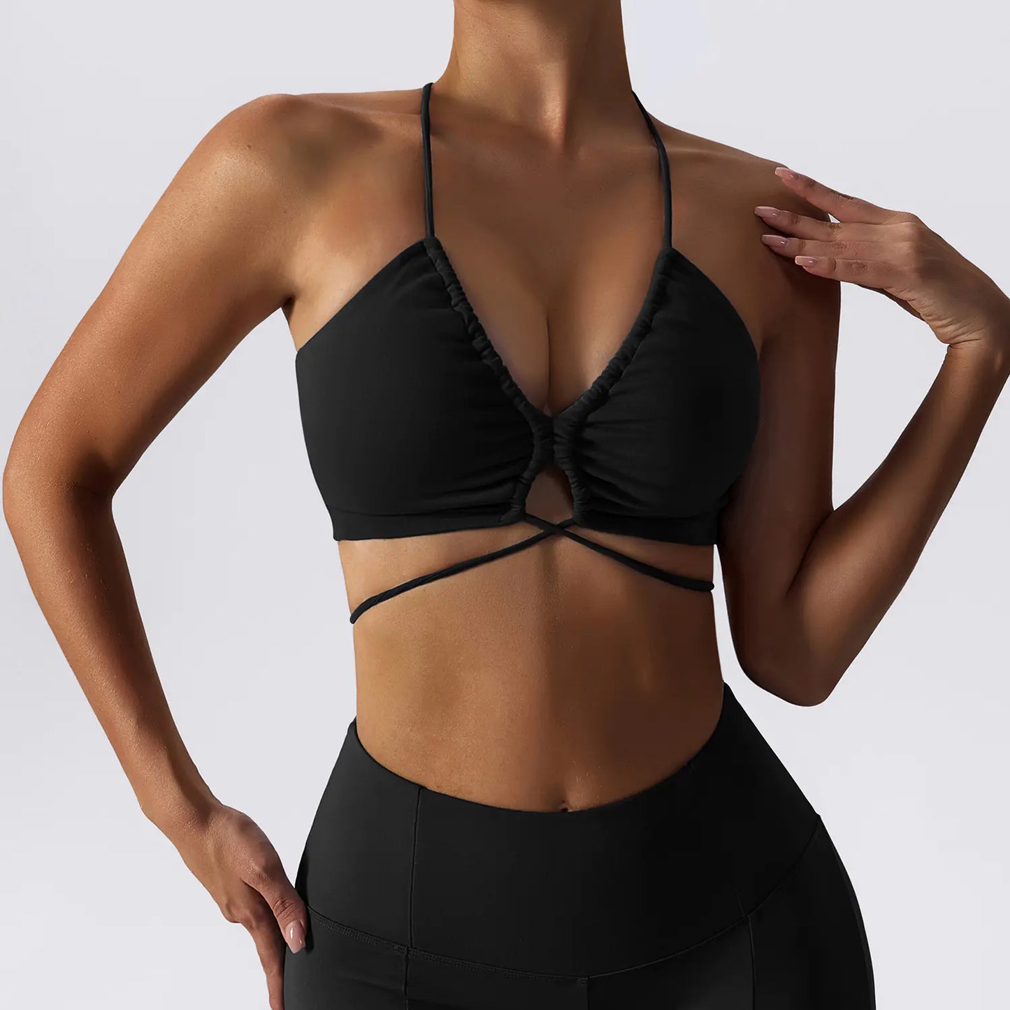 Sexy Strappy Yoga Bra and High-Waisted Leggings Set